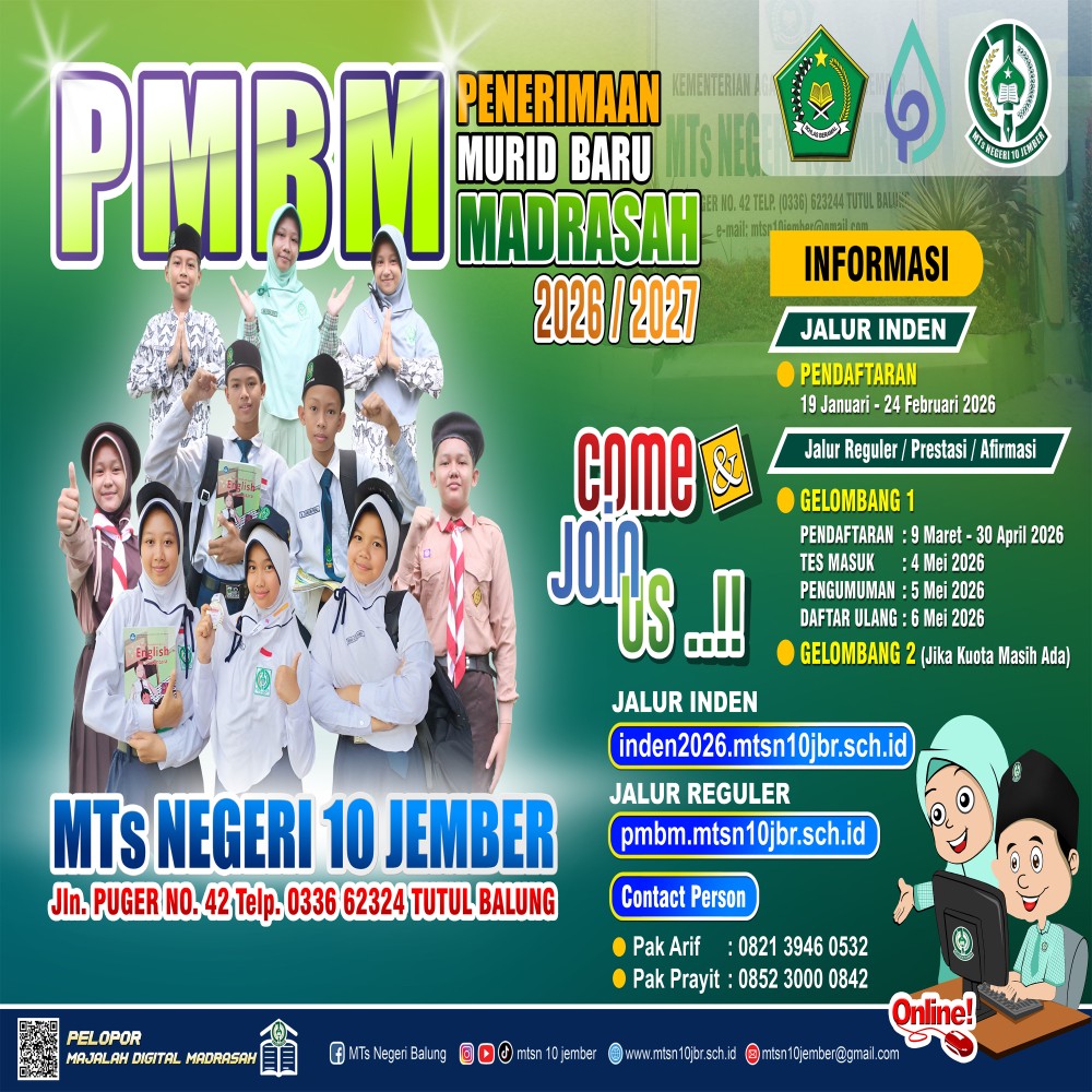 MTsN 10 Jember Buka PMBM Tahun Pelajaran 2026/2027, Sediakan Kuota 128 Siswa